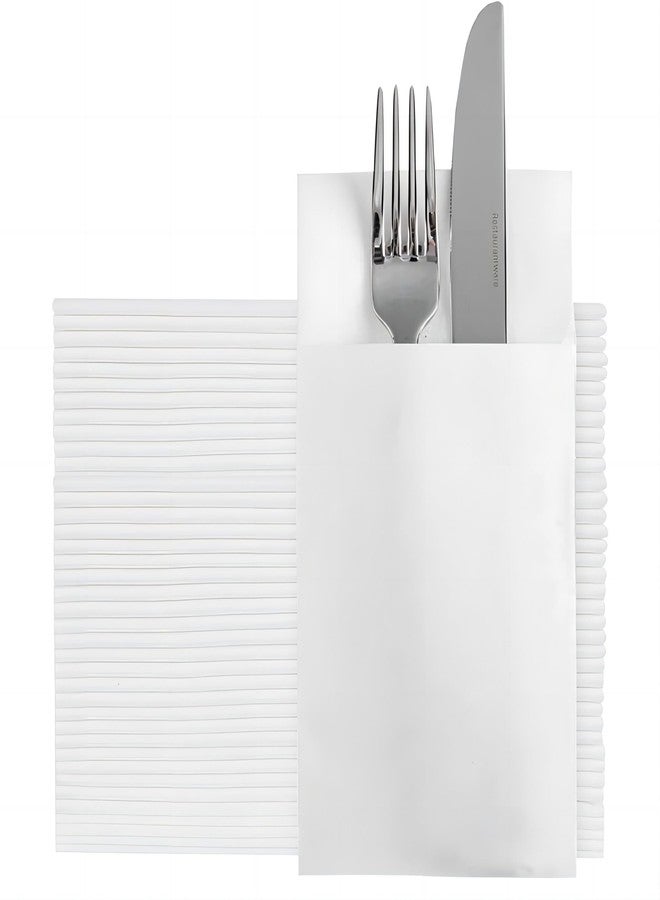 Peachicha Disposable Dinner Napkins With Built-in Flatware Pocket, Pre folded Party Napkins For Silverware, Linen Feel Napkins Luxury And Elegant For Wedding Party Events, White, Total 50 Count - Image 1